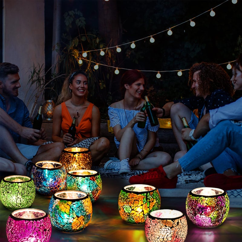 Rancco Scented Candle Holder Mosaic Glass Tea Light Holder,Handmade Romantic Glass Tealight Candle Holder for Aromatherapy,Party DÃ©cor(NO Candles),Also Used as Vase,Pen Holder,Potted Plants Bowl (Rainbow) - Image 3
